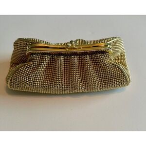Whiting and Davis Gold Bubble Mesh Evening Clutch Bag Vintage Convertible Chain‎